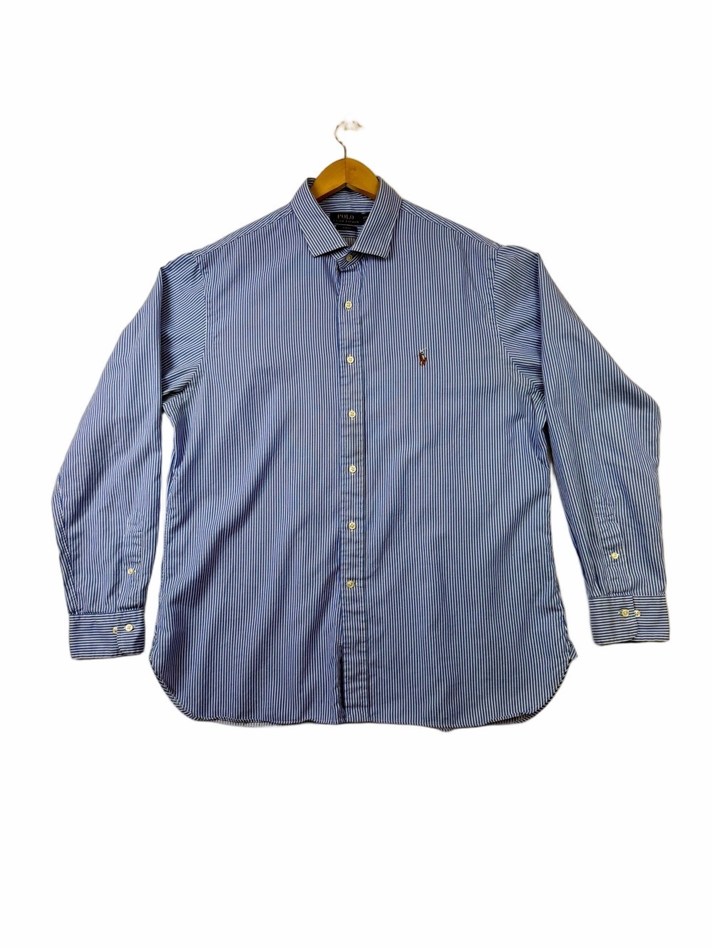 Polo Ralph Lauren Slim Fit Shirt Mens 17 1/2 36/37 Blue Stripped Fresh Pony Prep